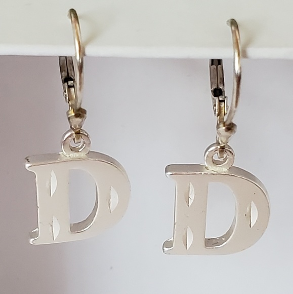 Sterling Silver Diamond Cut Initial Earrings - Picture 6 of 7